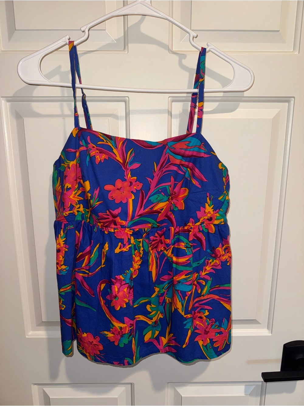 J. Crew Blue Tropical Floral Spaghetti Strap Tank Bow in Back